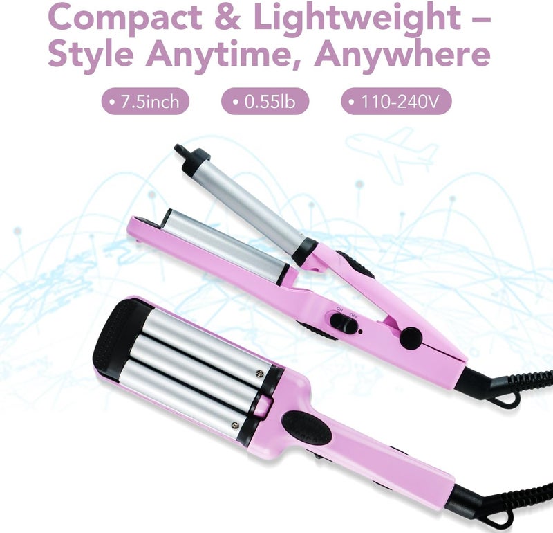 Ouphiny Mini Hair Crimper, 3 Barrel Curling Iron 1/2 Inch with Dual Voltage, Travel Beach Waver Curling Iron for Short to Medium Hair, Purple - Image 3